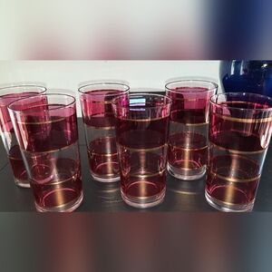 Set of Pink And Gold Federal Glass Tumblers. Summer Cocktails.